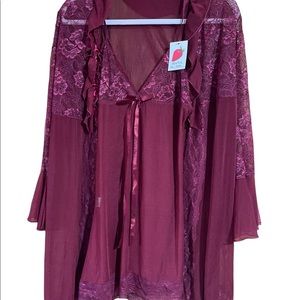 3 packs contrast lace mesh slips with thonge &belted rob